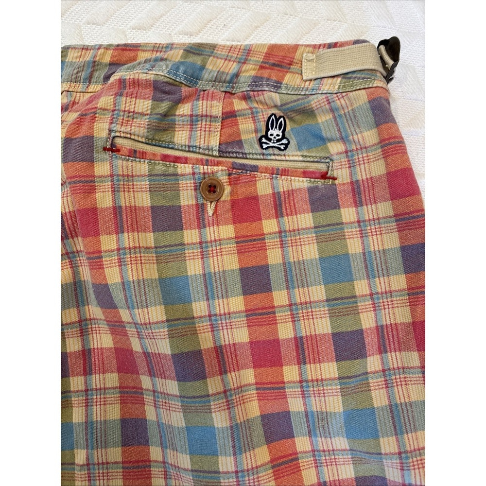 Psycho Bunny Embroidered Logo Plaid Golf Chino Shorts Men Size 38 Adjustable - Picture 5 of 10